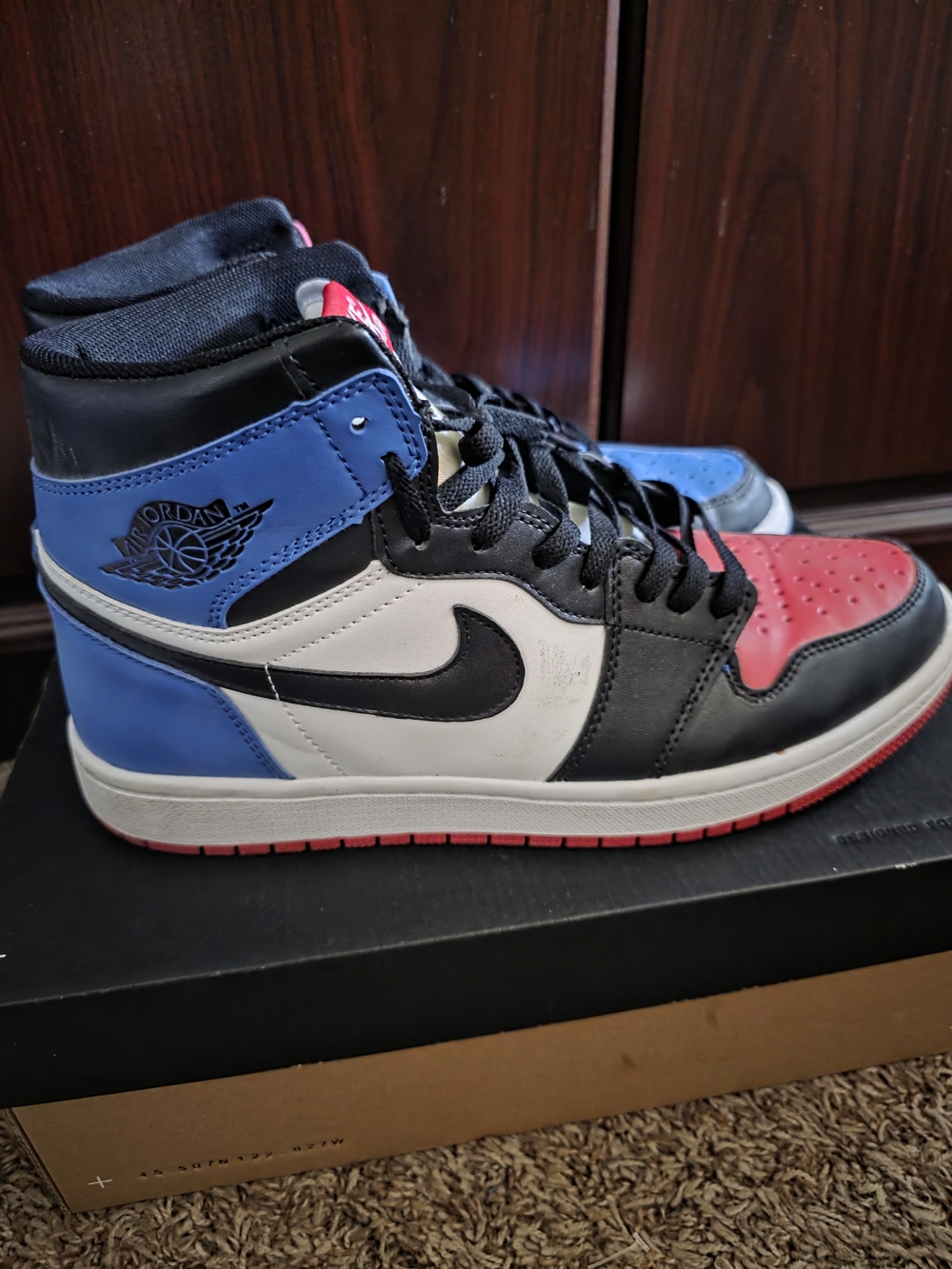 Jordan High Top Sneakers - Red, Blue, Black, White
